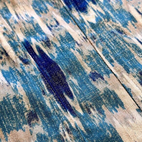 Chicos (0) Ikat Linen Jacket Denim Style Womens Small Blue Aqua Metallic Silver - Picture 9 of 9